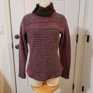Prana Women's Cowl Neck Sweater - Burgundy and Charcoal